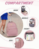 MATEIN Rolling Backpack for Women, 17 Inch Travel Laptop Backpacks with Wheels, Large Carry On Business Luggage Roller Backpack, Waterproof Trolley Suitcase Overnight College Work Computer Bag, Pink
