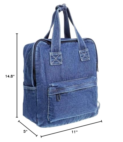 MaxxCloud Retro Cotton Jeans Backpack Purse for Women Men, Casual Denim Shoulder Daypack Handbag Rucksack, Soft Lightweight Bag Top Handle (Dark Blue)