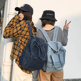 MaxxCloud Retro Cotton Jeans Backpack Purse for Women Men, Casual Denim Shoulder Daypack Handbag Rucksack, Soft Lightweight Bag Top Handle (Dark Blue)