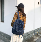 MaxxCloud Retro Cotton Jeans Backpack Purse for Women Men, Casual Denim Shoulder Daypack Handbag Rucksack, Soft Lightweight Bag Top Handle (Dark Blue)