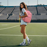 MAY TREE Mesh Backpack Heavy Duty Big Mesh Bag Large Capacity for Travel Beach Hiking Outdoor Sports with Paded Strap, Pink
