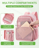 MAY TREE Mesh Backpack Heavy Duty Big Mesh Bag Large Capacity for Travel Beach Hiking Outdoor Sports with Paded Strap, Princess Pink