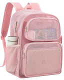 MAY TREE Mesh Backpack Heavy Duty Big Mesh Bag Large Capacity for Travel Beach Hiking Outdoor Sports with Paded Strap, Princess Pink