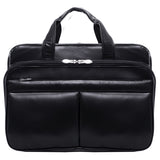 McKlein, R Series, WALTON, Top Grain Cowhide Leather, 17" Leather Expandable Double Compartment Laptop Briefcase w/Removable Sleeve, Black (83985)