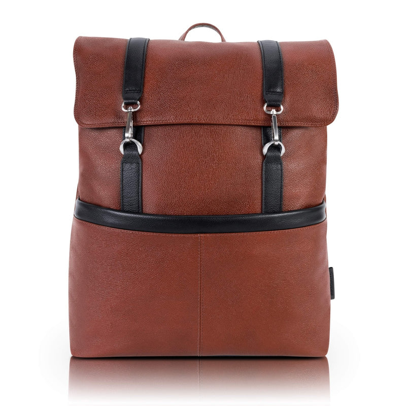 McKleinUSA Element, Pebble Grain Calfskin Leather, 17" Two - Tone, Flap - Over, Laptop & Tablet Backpack, Brown (18470)