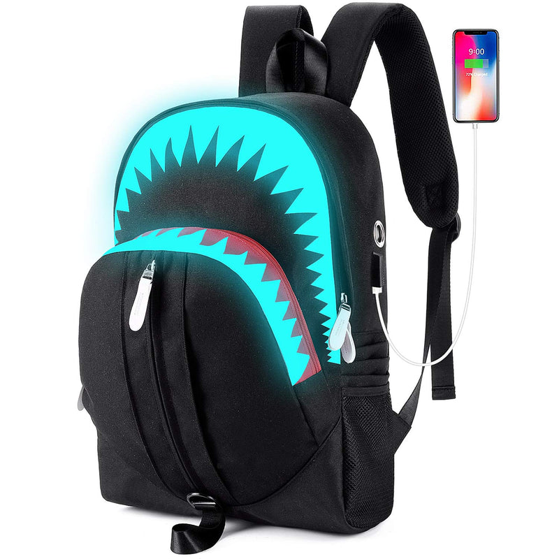MCWTH Shark Backpacks for Teen Boys, Cool Kids Backpack for School Bookbags (Glow)