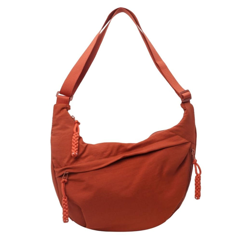 Medium Crossbody Tote Bag Trendy Light Weight Nylon Purse for Books, Casual Crescent Crossbody Bags for Women (Orange)