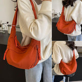 Medium Crossbody Tote Bag Trendy Light Weight Nylon Purse for Books, Casual Crescent Crossbody Bags for Women (Orange)