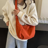 Medium Crossbody Tote Bag Trendy Light Weight Nylon Purse for Books, Casual Crescent Crossbody Bags for Women (Orange)
