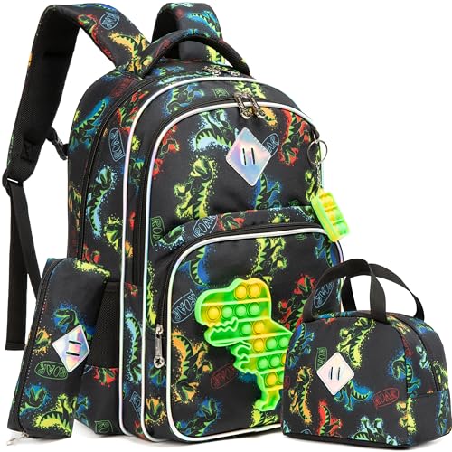 Meetbelify Boys Dinosaur Backpack for Elementary Kindergarten School Bag with Lunch Box Set Kids Backpack Set for Boys Age 6-8