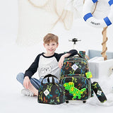 Meetbelify Rolling Backpack for Boys with Lunch Box Set Dinosaur Backpack with Wheels Kids Travel Suitcase Laptop Luggage for Boys Age 6-8