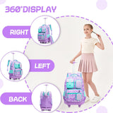 Meetbelify Rolling Backpack for Girls Carry on Luggage with Wheels Kids Suitcases for Girls Ages 8 - 10 with Lunch Box for Elementary School 18inch 3 in 1 Rolling Backpack Back to School Supplies