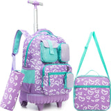Meetbelify Rolling Backpack for Girls Carry on Luggage with Wheels Kids Suitcases for Girls Ages 8-10 with Lunch Box for Elementary School 18inch 3 in 1 Rolling Backpack Back to School Supplies