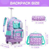 Meetbelify Rolling Backpack for Girls Carry on Luggage with Wheels Kids Suitcases for Girls Ages 8 - 10 with Lunch Box for Elementary School 18inch 3 in 1 Rolling Backpack Back to School Supplies