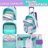 Meetbelify Rolling Backpack with Wheels - Cute Carry On Backpack with Lunch Box Pencil Case for Elementary Student to Teen Girls - 8 - 10 Years
