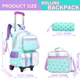 Meetbelify Rolling Backpack with Wheels - Cute Carry On Backpack with Lunch Box Pencil Case for Elementary Student to Teen Girls - 8 - 10 Years