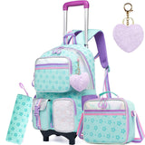 Meetbelify Rolling Backpack with Wheels - Cute Carry On Backpack with Lunch Box Pencil Case for Elementary Student to Teen Girls - 8 - 10 Years