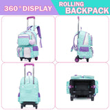 Meetbelify Rolling Backpack with Wheels - Cute Carry On Backpack with Lunch Box Pencil Case for Elementary Student to Teen Girls - 8 - 10 Years