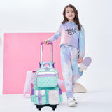 Meetbelify Rolling Backpack with Wheels - Cute Carry On Backpack with Lunch Box Pencil Case for Elementary Student to Teen Girls - 8 - 10 Years