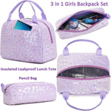 Meisohua School Backpack for Girls Kids Preschool Kindergarten Elementary School Bookbag with Lunch Bag 3 in 1 Set Water Resistant Furry Backpack Set