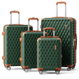 Melalenia Luggage Sets 4 Piece Hard Shell Carry on Suitcase with Spinner Wheels and TSA Lock, Lightweight Travel Duffel Bag for Women, Men, Green Brown