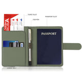 Melsbrinna Premium Leather Passport Holder Covers Case, Waterproof Rfid Blocking Travel Wallet Passport Holder with Pen Holder, Cute Passport Book for Women/Men (Simplicity, AE - Moss green)