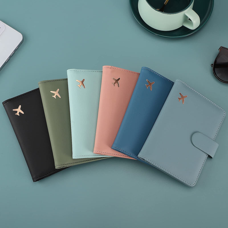 Melsbrinna Premium Leather Passport Holder Covers Case, Waterproof Rfid Blocking Travel Wallet Passport Holder with Pen Holder, Cute Passport Book for Women/Men (Simplicity, AB - Greyish green)