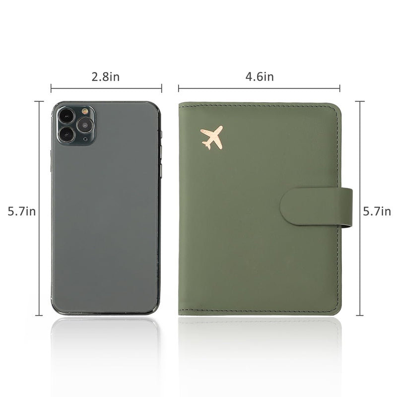 Melsbrinna Premium Leather Passport Holder Covers Case, Waterproof Rfid Blocking Travel Wallet Passport Holder with Pen Holder, Cute Passport Book for Women/Men (Simplicity, AE - Moss green)
