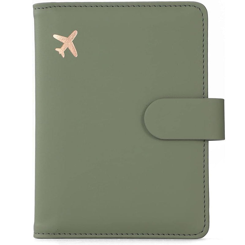 Melsbrinna Premium Leather Passport Holder Covers Case, Waterproof Rfid Blocking Travel Wallet Passport Holder with Pen Holder, Cute Passport Book for Women/Men (Simplicity, AE - Moss green)