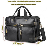Men Vegan Leather Briefcase Backpack Hybrid 17 Inch Laptop Bag Case Business Messenger bag HB-22 (Black)