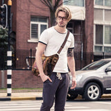Mens Boys Vintage Canvas Shoulder Military Messenger Bag Sling School Bags Chest Military Leather Patchwork Messenger Bag(Khaki) - Great Christmas Birthday Gift for Families and Friends