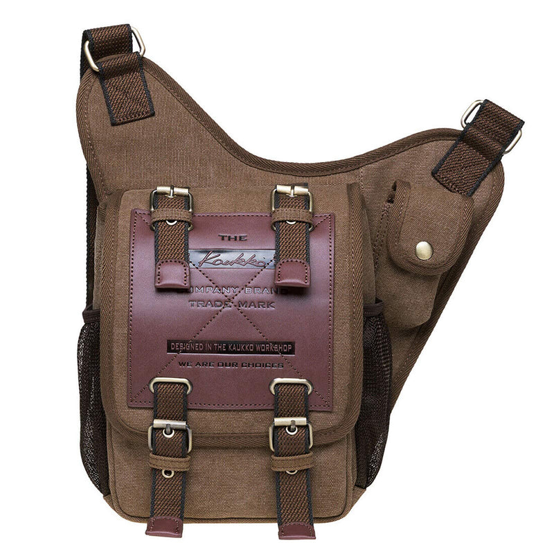 Mens Boys Vintage Canvas Shoulder Military Messenger Bag Sling School Bags Chest Military Leather Patchwork Messenger Bag(Khaki) - Great Christmas Birthday Gift for Families and Friends