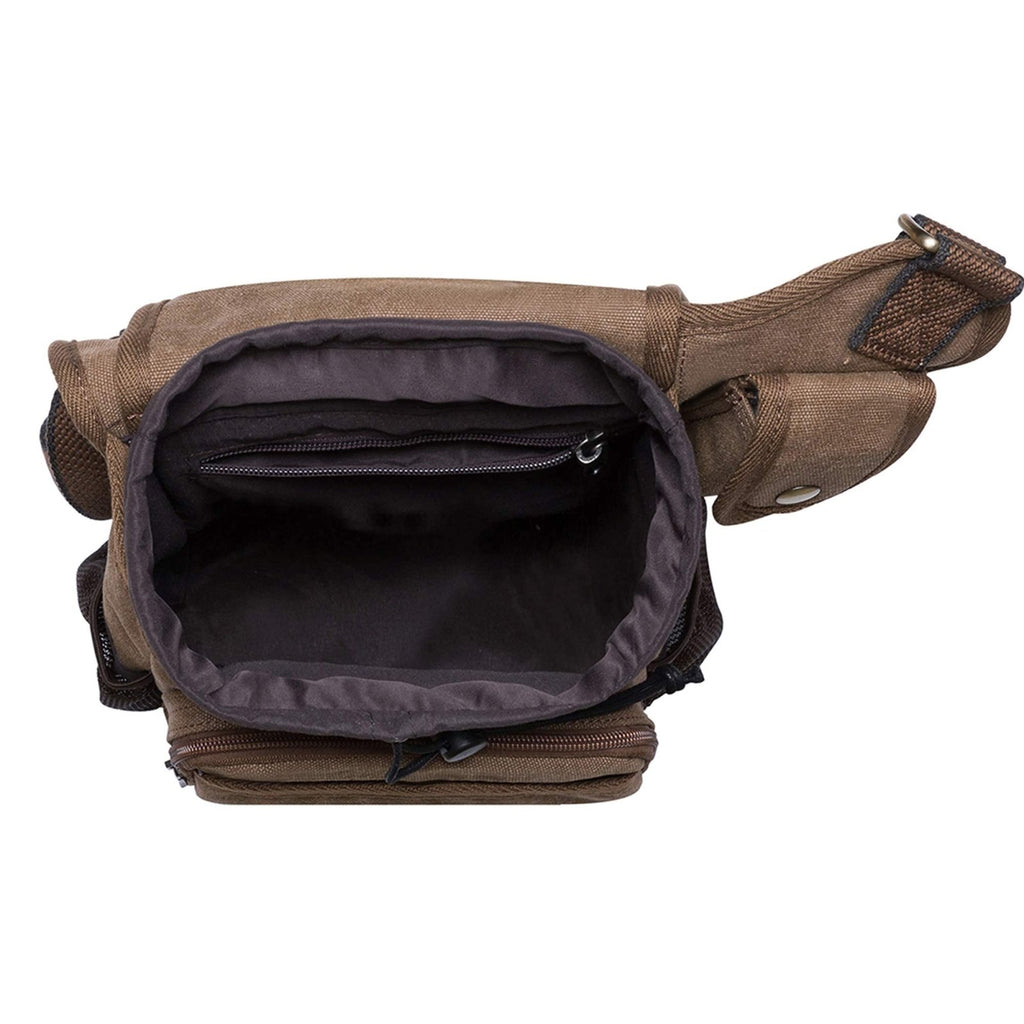 Mens Boys Vintage Canvas Shoulder Military Messenger Bag Sling School Bags Chest Military Leather Patchwork Messenger Bag(Khaki) - Great Christmas Birthday Gift for Families and Friends