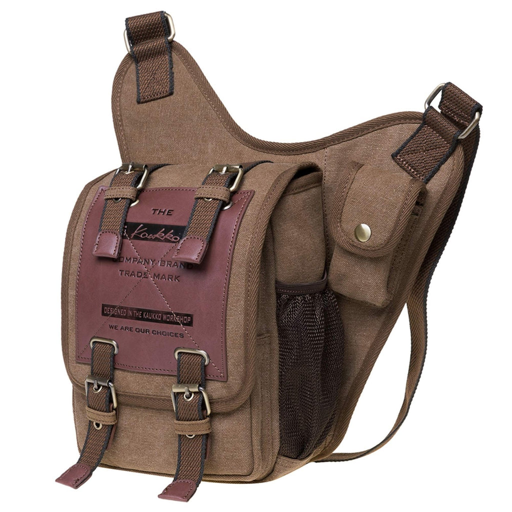 Mens Boys Vintage Canvas Shoulder Military Messenger Bag Sling School Bags Chest Military Leather Patchwork Messenger Bag(Khaki) - Great Christmas Birthday Gift for Families and Friends