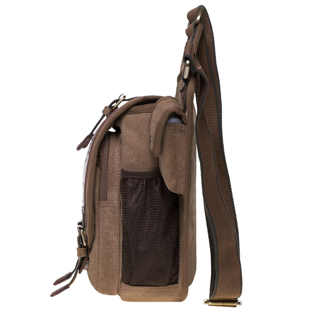 Mens Boys Vintage Canvas Shoulder Military Messenger Bag Sling School Bags Chest Military Leather Patchwork Messenger Bag(Khaki) - Great Christmas Birthday Gift for Families and Friends