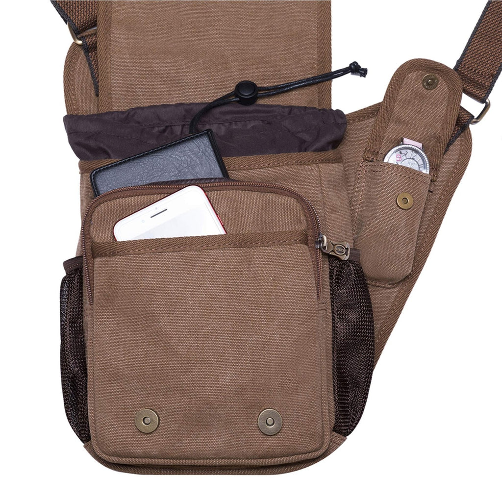 Mens Boys Vintage Canvas Shoulder Military Messenger Bag Sling School Bags Chest Military Leather Patchwork Messenger Bag(Khaki) - Great Christmas Birthday Gift for Families and Friends
