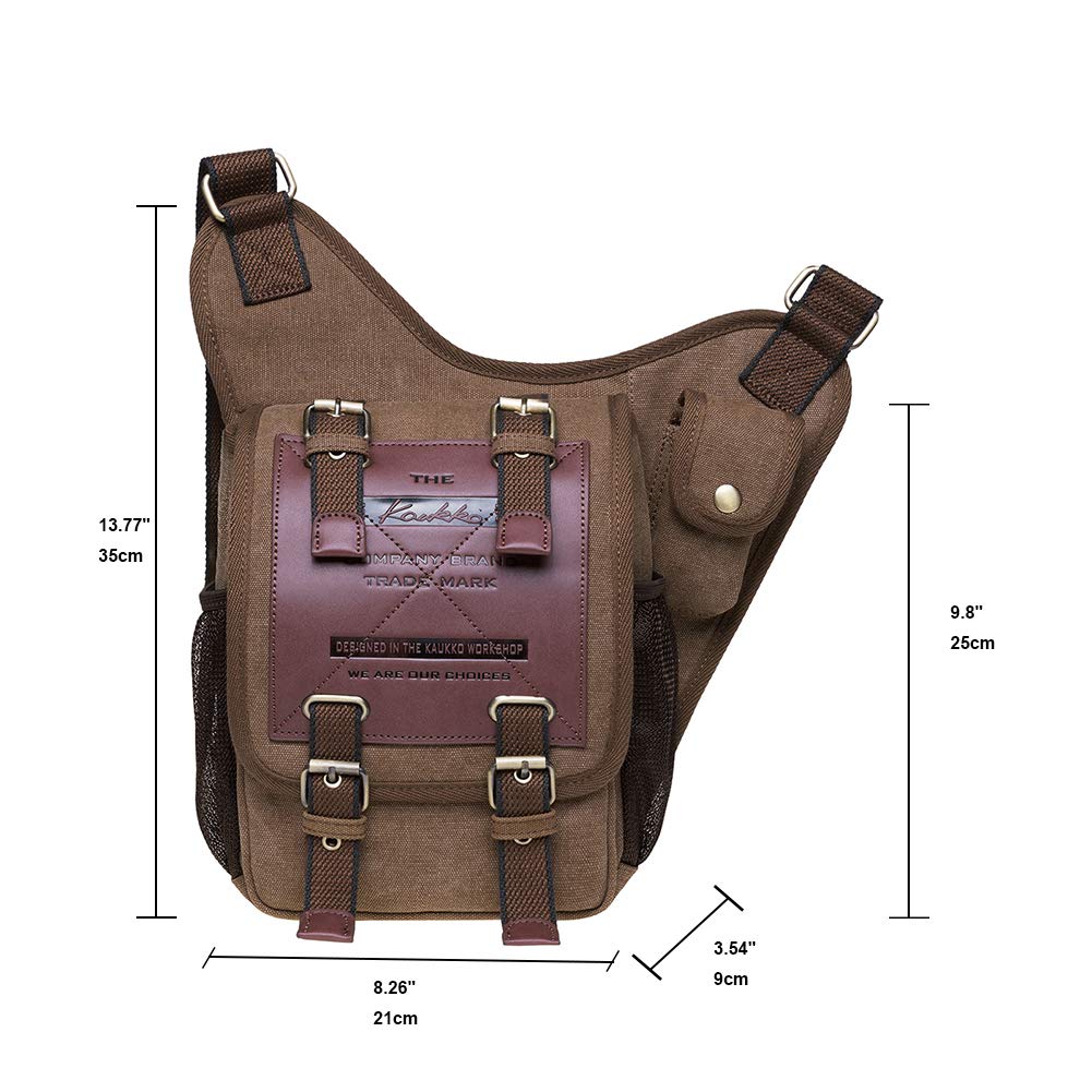 Mens Boys Vintage Canvas Shoulder Military Messenger Bag Sling School Bags Chest Military Leather Patchwork Messenger Bag(Khaki) - Great Christmas Birthday Gift for Families and Friends