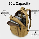 Men's Canvas Travel Backpack, Large 50L Hiking Daypack with Multiple Compartments, Heavy Duty Rucksack, Brown(50L)
