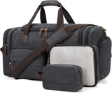 Mens Duffle Bag for Travel 60L Expandable Canvas Weekender Overnight Travel Duffel Bag with Shoe Compartment Carry - On for Airplanes Dark Gray