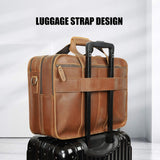 Men's Full Grain Leather Briefcase 17 Inch Travel Business Laptop Messenger Bag Tote with YKK Metal Zippers