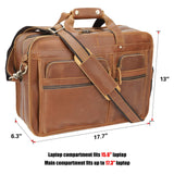 Men's Full Grain Leather Briefcase 17 Inch Travel Business Laptop Messenger Bag Tote with YKK Metal Zippers