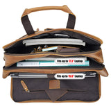 Men's Full Grain Leather Briefcase 17 Inch Travel Business Laptop Messenger Bag Tote with YKK Metal Zippers