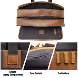 Men's Full Grain Leather Briefcase 17 Inch Travel Business Laptop Messenger Bag Tote with YKK Metal Zippers