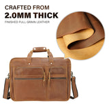 Men's Full Grain Leather Briefcase 17 Inch Travel Business Laptop Messenger Bag Tote with YKK Metal Zippers