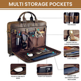 Mens Full Grain Leather Briefcase Fits 16 Inch Laptop, Leather Laptop Messenger Shoulder Satchel, Vintage Professional Work Office Bag - Brown