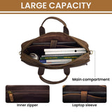 Mens Full Grain Leather Briefcase Fits 16 Inch Laptop, Leather Laptop Messenger Shoulder Satchel, Vintage Professional Work Office Bag - Brown