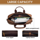 Mens Full Grain Leather Briefcase Fits 16 Inch Laptop, Leather Laptop Messenger Shoulder Satchel, Vintage Professional Work Office Bag - Tan