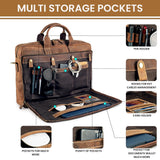Mens Full Grain Leather Briefcase Fits 16 Inch Laptop, Leather Laptop Messenger Shoulder Satchel, Vintage Professional Work Office Bag - Tan
