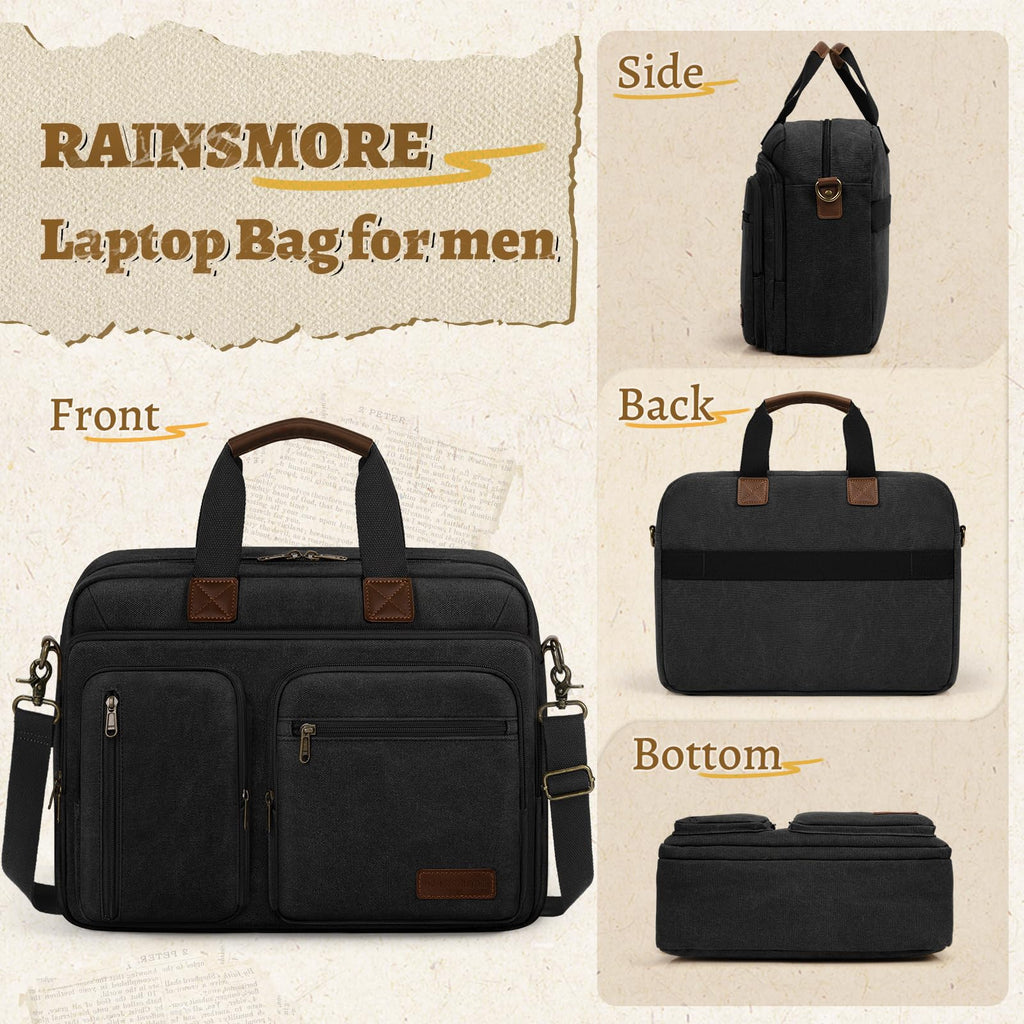 Mens Laptop Messenger Bag 17.3 Inch Canvas Briefcase Waterproof Vintage Computer Bag Shoulder Bag Satchel Bags for Work College Travel