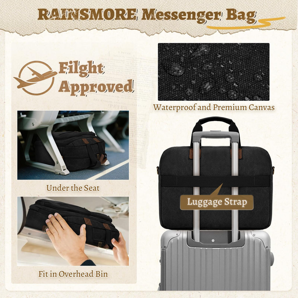 Mens Laptop Messenger Bag 17.3 Inch Canvas Briefcase Waterproof Vintage Computer Bag Shoulder Bag Satchel Bags for Work College Travel